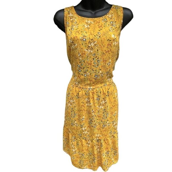 Old Navy Floral Sleeveless Golden Rod Tiered Ruffle Knee Length Dress Women’s 12 - Picture 2 of 10